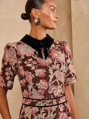 Love & Roses Multi Floral Tapestry Collared Short Sleeve  Mini Dress - Image 2 of 5