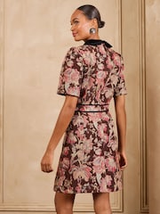 Love & Roses Multi Floral Tapestry Collared Short Sleeve  Mini Dress - Image 4 of 5