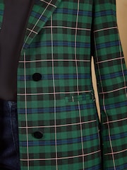 Love & Roses Forest Green Tailored Tartan Velvet Detail Blazer - Image 2 of 5