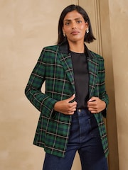Love & Roses Forest Green Tailored Tartan Velvet Detail Blazer - Image 4 of 5