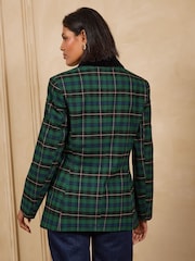 Love & Roses Forest Green Tailored Tartan Velvet Detail Blazer - Image 5 of 5