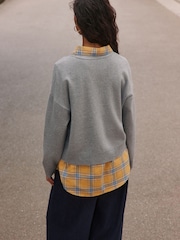 Grey with Yellow Check Supersoft Crew Neck Shirt Layer Jumper - Image 3 of 4