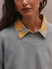 Grey with Yellow Check Supersoft Crew Neck Shirt Layer Jumper - Image 4 of 4
