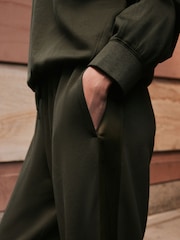 Khaki Green Wide Leg Jersey Joggers With Satin Side Stripe - Image 4 of 8