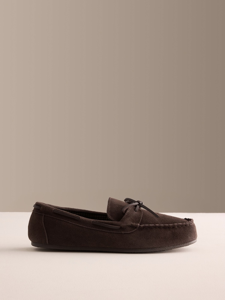 Brown Suede Bow Moccasins - Image 1 of 6 Brown Suede Bow Moccasins - Image 1 of 6