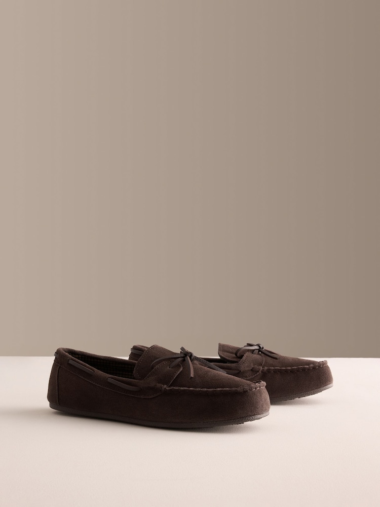 棕色 - Suede Bow Moccasins - 圖片 1，共 4