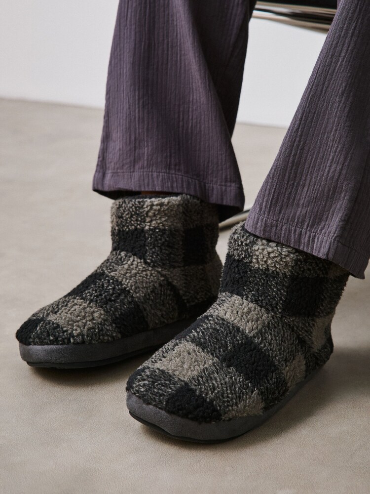 Noir/Gris - Bottes chaussons en imitation peau de mouton - Image 2 de 2