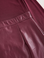 Burgundy Red Faux Leather Mix Tie Belt 2 in 1 Mini Dress - Image 7 of 8