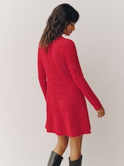 Red Ribbed Knit Henley Mini Dress - Image 4 of 5
