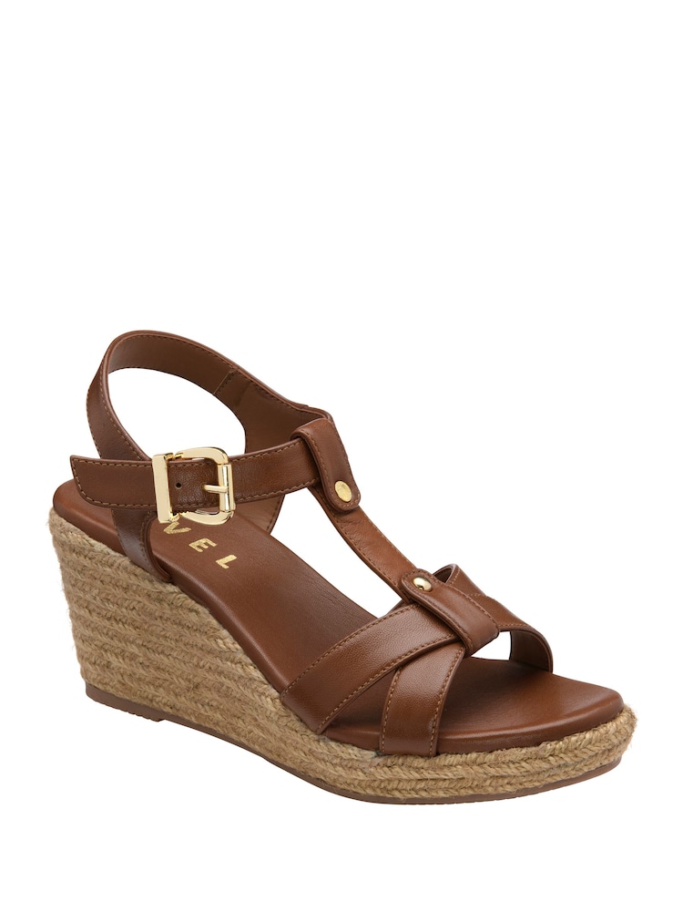 Ravel Brown Leather Wedge Sandals - Image 1 of 4
