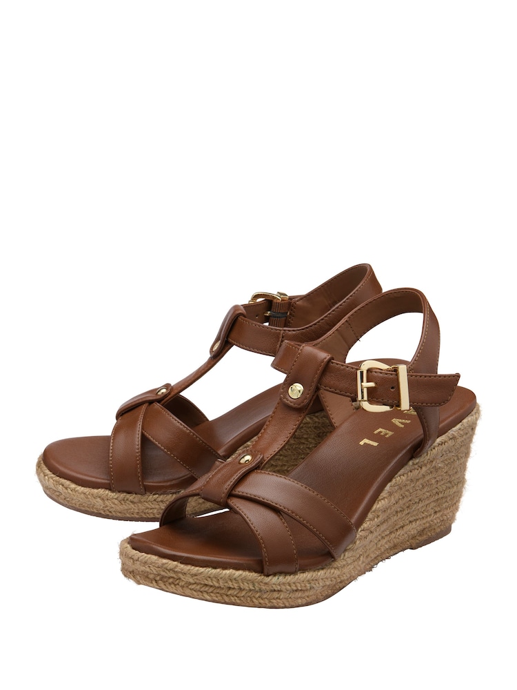 Ravel Brown Leather Wedge Sandals - Image 2 of 4