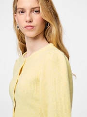 PIECES Yellow Short Sleeve Puff Knit Cardigan - Image 3 of 5