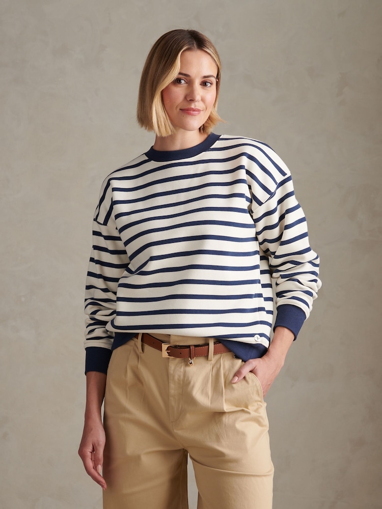 U.S. Polo Assn White/Blue Stripe Crew Neck Sweat Top - Image 1 of 7