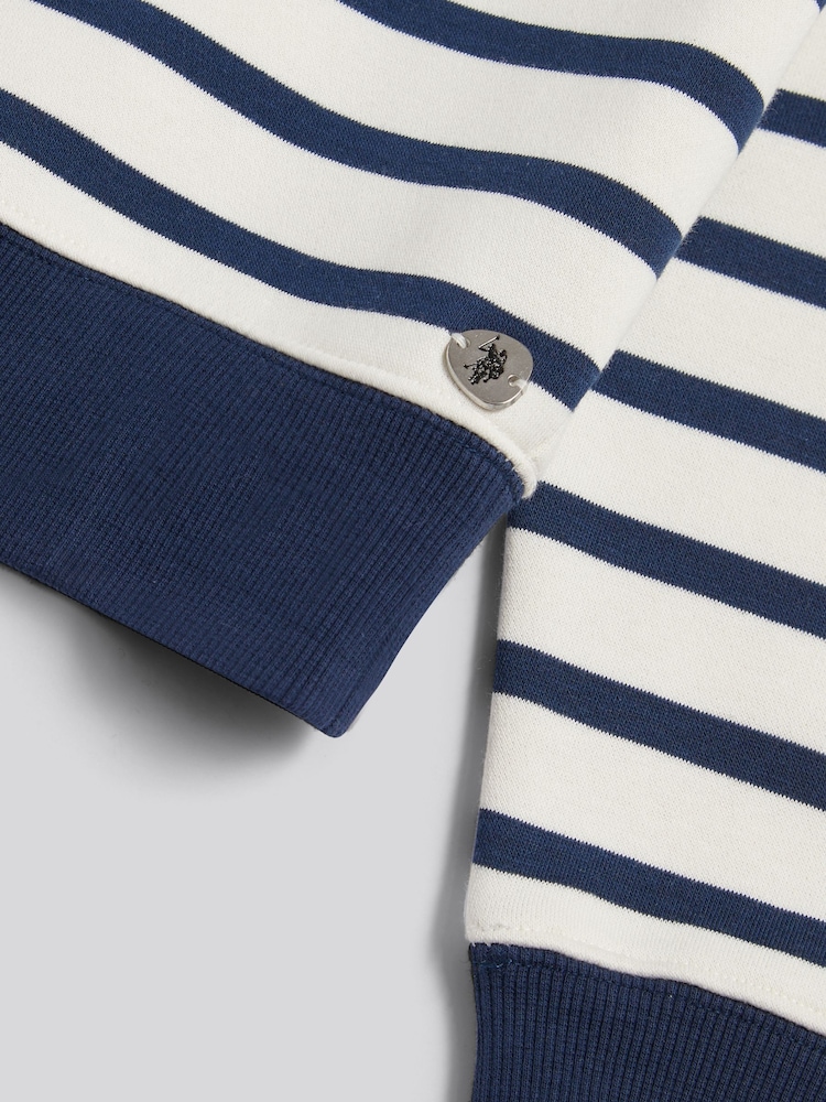 U.S. Polo Assn White/Blue Stripe Crew Neck Sweat Top - Image 7 of 7