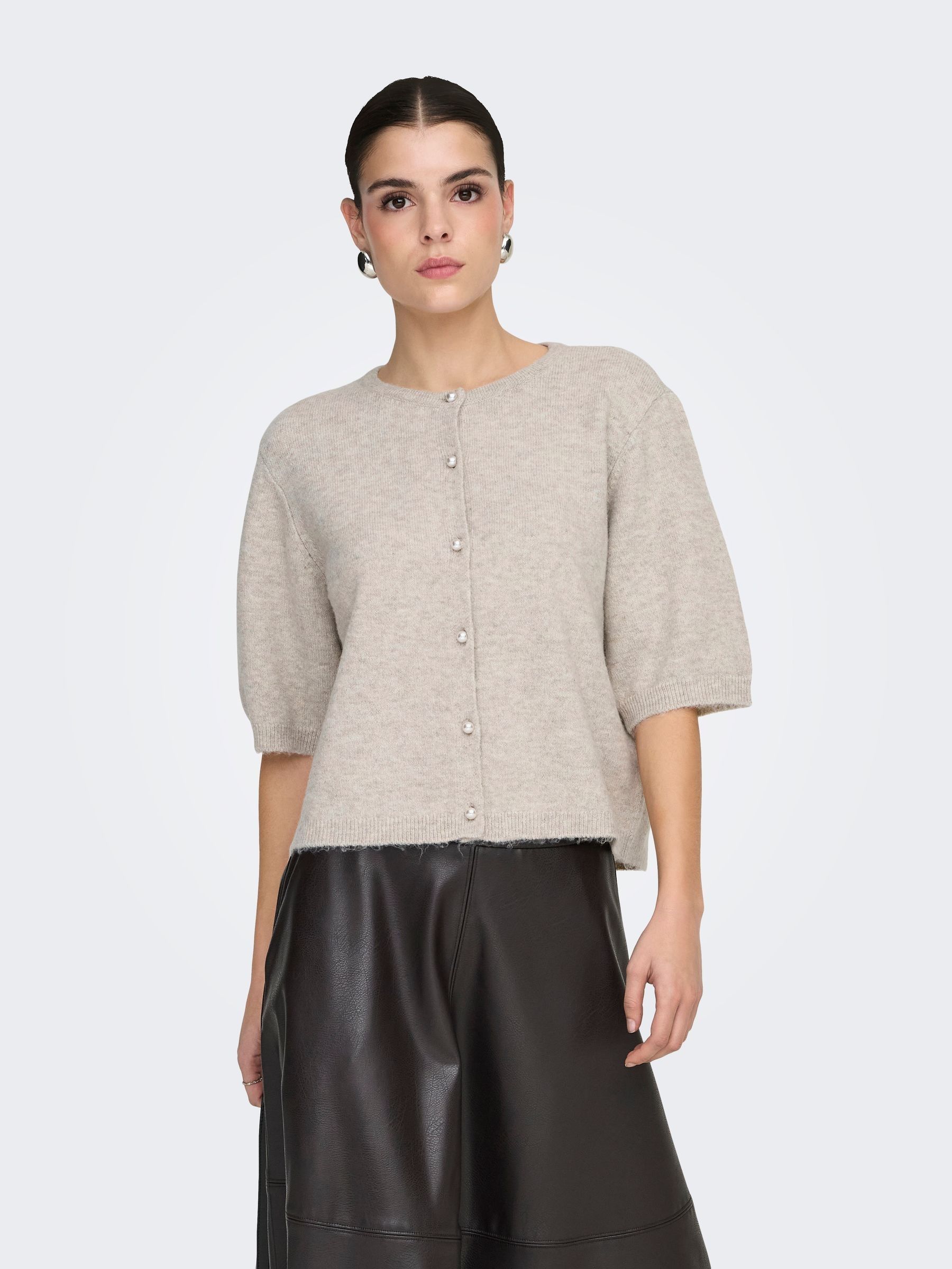 Buy JDY Natural Short Sleeve Pearl Button Cardigan from the Next