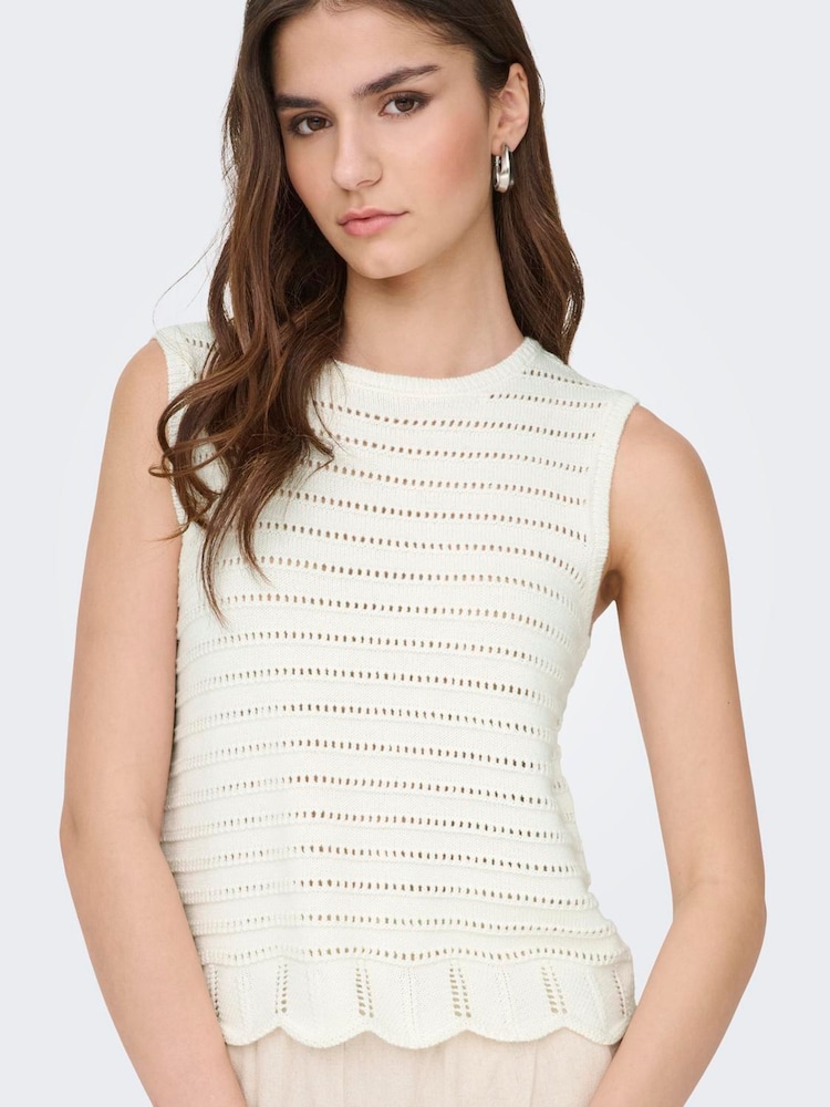 JDY White Crochet Detail Sleeveless Knitted Vest - Image 1 of 6 JDY White Crochet Detail Sleeveless Knitted Vest - Image 1 of 6