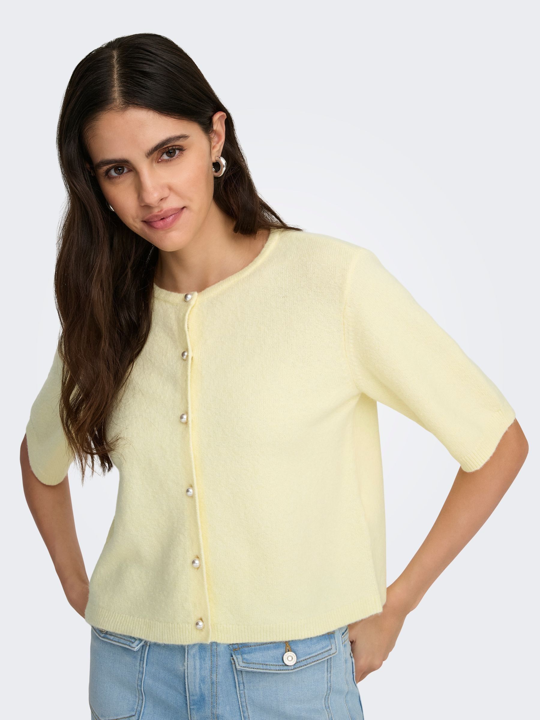 Buy JDY Yellow Short Sleeve Pearl Button Cardigan from Next USA