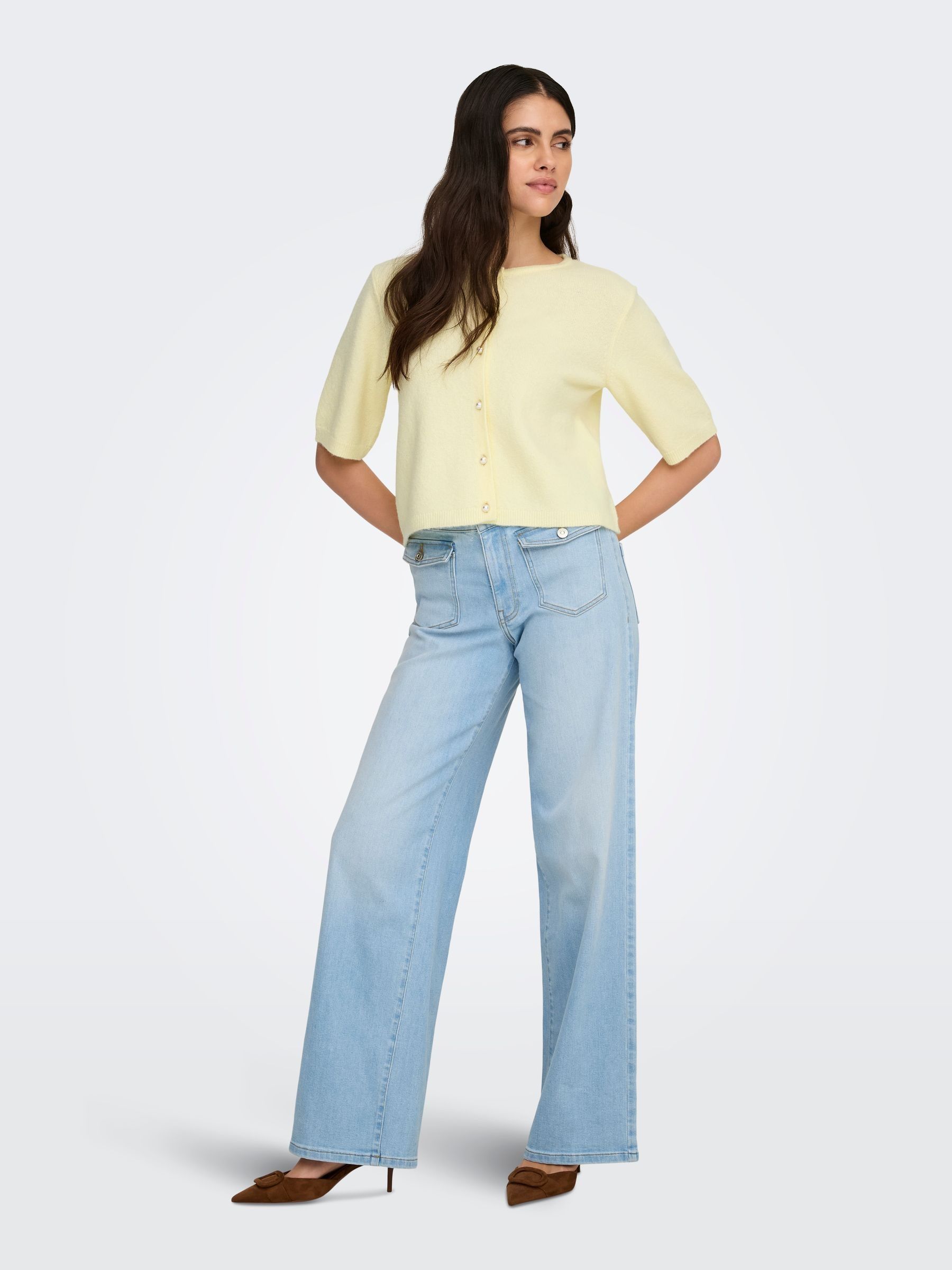 Buy JDY Yellow Short Sleeve Pearl Button Cardigan from Next USA