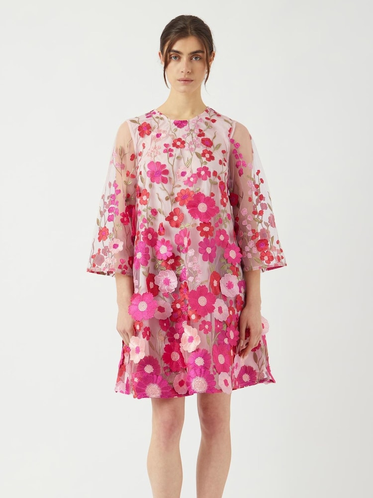Y.A.S Pink Bouquet Embellished 3/4 Sleeve Mini Dress - Image 1 of 3
