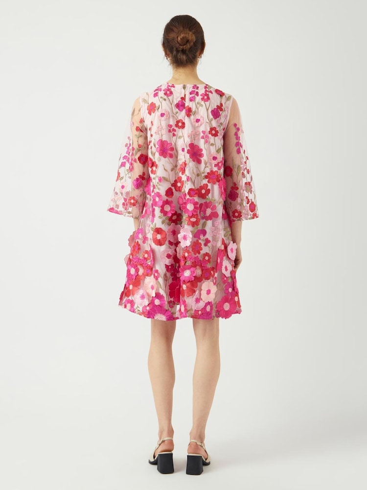 Y.A.S Pink Bouquet Embellished 3/4 Sleeve Mini Dress - Image 2 of 3