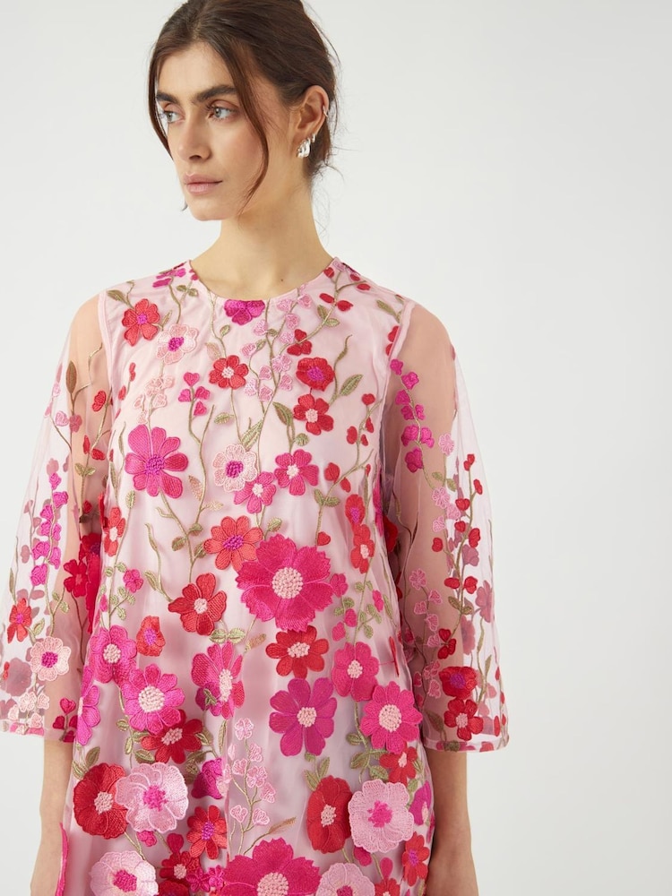 Y.A.S Pink Bouquet Embellished 3/4 Sleeve Mini Dress - Image 3 of 3