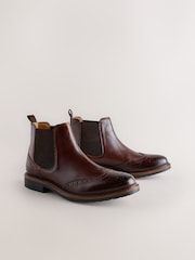 Tan Brown Brogue Leather Chelsea Boots - Image 1 of 6