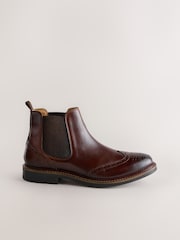 Tan Brown Brogue Leather Chelsea Boots - Image 2 of 6