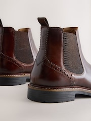 Tan Brown Brogue Leather Chelsea Boots - Image 4 of 6
