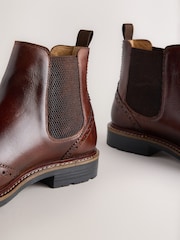Tan Brown Brogue Leather Chelsea Boots - Image 5 of 6
