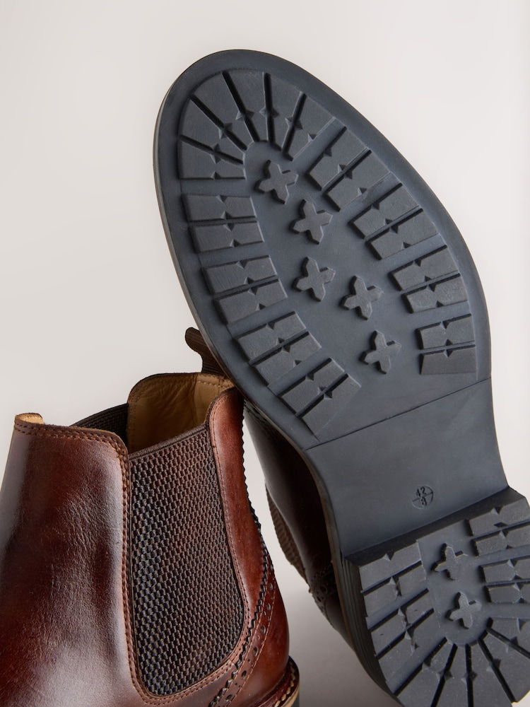 Tan Brown Brogue Leather Chelsea Boots - Image 6 of 6 Tan Brown Brogue Leather Chelsea Boots - Image 6 of 6