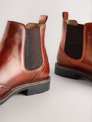 Tan Brown Brogue Leather Chelsea Boots - Image 7 of 8