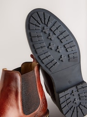 Tan Brown Brogue Leather Chelsea Boots - Image 8 of 8