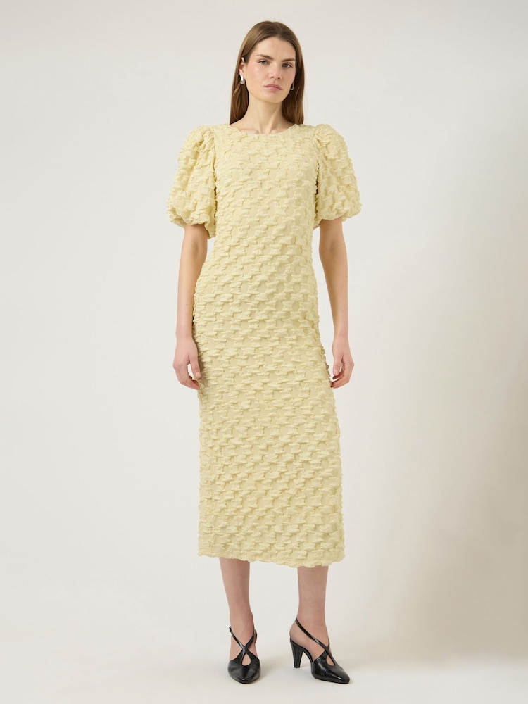 Y.A.S Yellow Puff Sleeve Jacquard Maxi Dress - Image 1 of 1 Y.A.S Yellow Puff Sleeve Jacquard Maxi Dress - Image 1 of 1