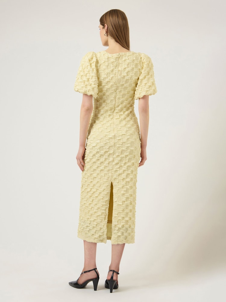 Y.A.S Yellow Puff Sleeve Jacquard Maxi Dress - Image 2 of 5 Y.A.S Yellow Puff Sleeve Jacquard Maxi Dress - Image 2 of 5