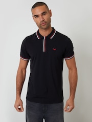 Threadbare Black Contrast Tipping Hidden Placket Polo Shirt - Image 1 of 4