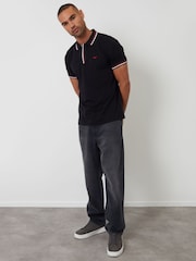 Threadbare Black Contrast Tipping Hidden Placket Polo Shirt - Image 3 of 4