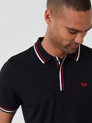 Threadbare Black Contrast Tipping Hidden Placket Polo Shirt - Image 4 of 4
