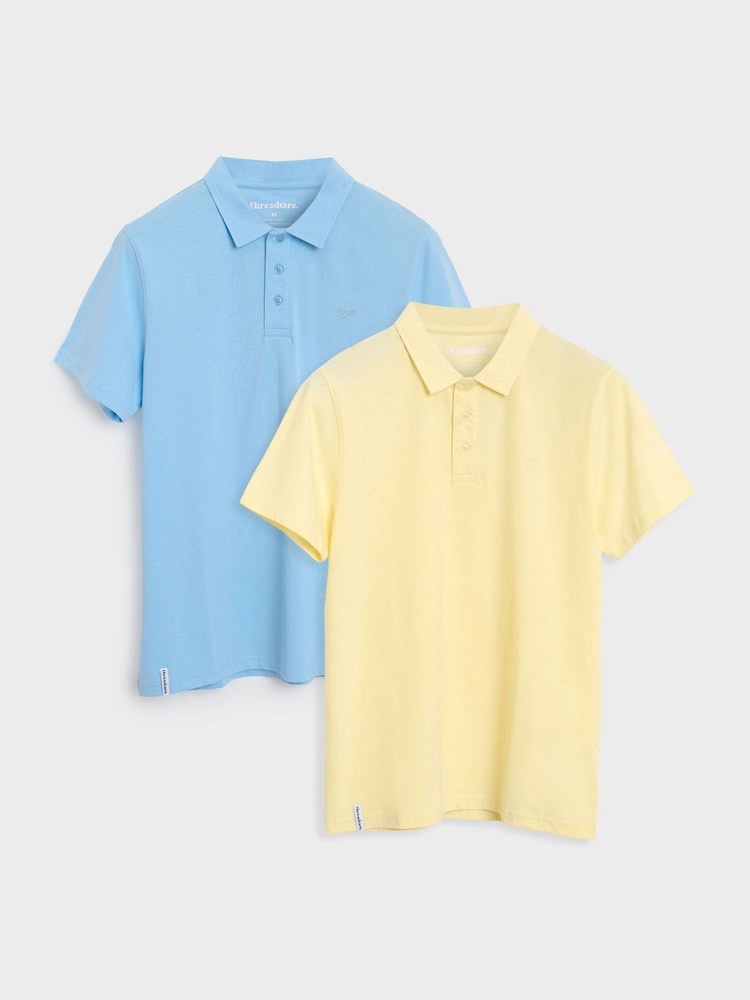 Threadbare Blue Single Jersey Cotton Polo Shirts 2 Pack - Image 1 of 3 Threadbare Blue Single Jersey Cotton Polo Shirts 2 Pack - Image 1 of 3