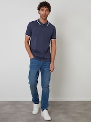 Threadbare Blue Jetted Pocket Cotton Interlock Polo Shirt - Image 4 of 4