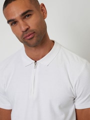 Threadbare White Textured Quarter Zip Polo Shirt - Image 5 of 5