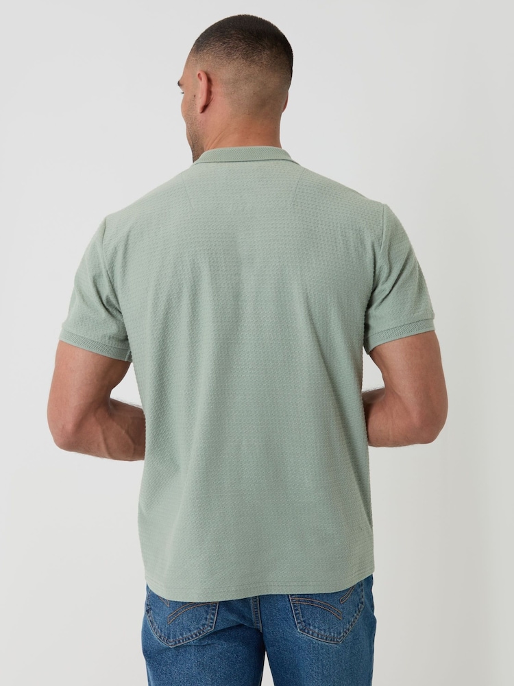 Verde - Threadbare Textured Quarter Zip Polo Shirt - Imagen 2 de 5