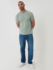 Verde - Threadbare Textured Quarter Zip Polo Shirt - Imagen 3 de 5