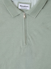 Verde - Threadbare Textured Quarter Zip Polo Shirt - Imagen 5 de 5