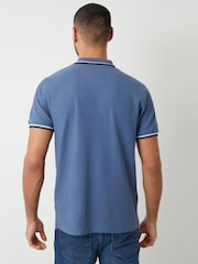 Threadbare Denim Blue Herringbone Tipping Detail Pique Polo Shirt - Image 2 of 4