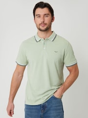 Threadbare Green Herringbone Tipping Detail Pique Polo Shirt - Image 1 of 4