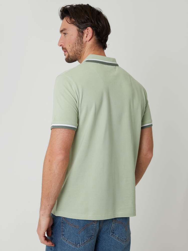 Threadbare Green Herringbone Tipping Detail Pique Polo Shirt - Image 2 of 4