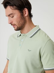 Threadbare Green Herringbone Tipping Detail Pique Polo Shirt - Image 3 of 4