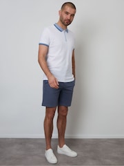 Threadbare White Pique Tipping Collar Quarter Zip Polo Shirt - Image 2 of 4