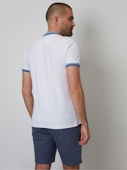 Threadbare White Pique Tipping Collar Quarter Zip Polo Shirt - Image 3 of 4
