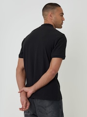 Threadbare Black Textured Quarter Zip Polo Shirt - Image 2 of 3